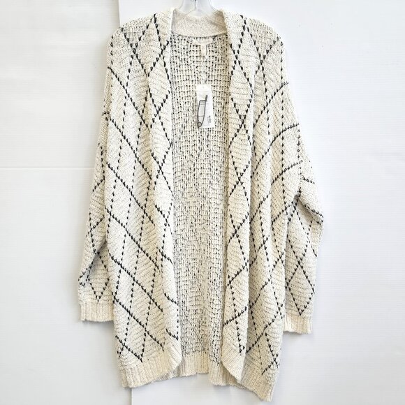 Eileen Fisher Women's Soft White/Black Long Chunky Cardigan Size S/M - Picture 1 of 7